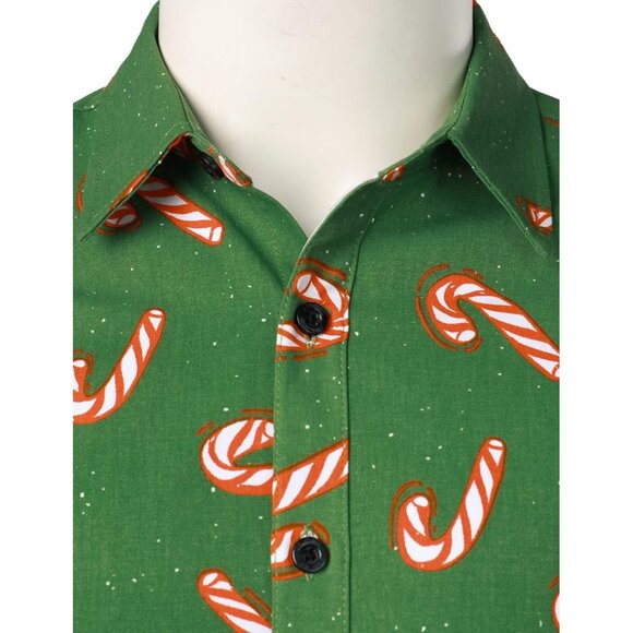 Men's Greencandy Christmas Sirts Claus Party Long Sleeve Button Down Shirts - Picture 3 of 7